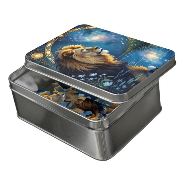 Stunning Lion of the Midnight Lake Jigsaw Puzzle (Lid Open)