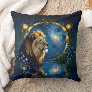 Stunning Lion of the Midnight Lake Throw Pillow