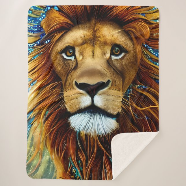 Stunning Lion Sherpa Blanket (Front)
