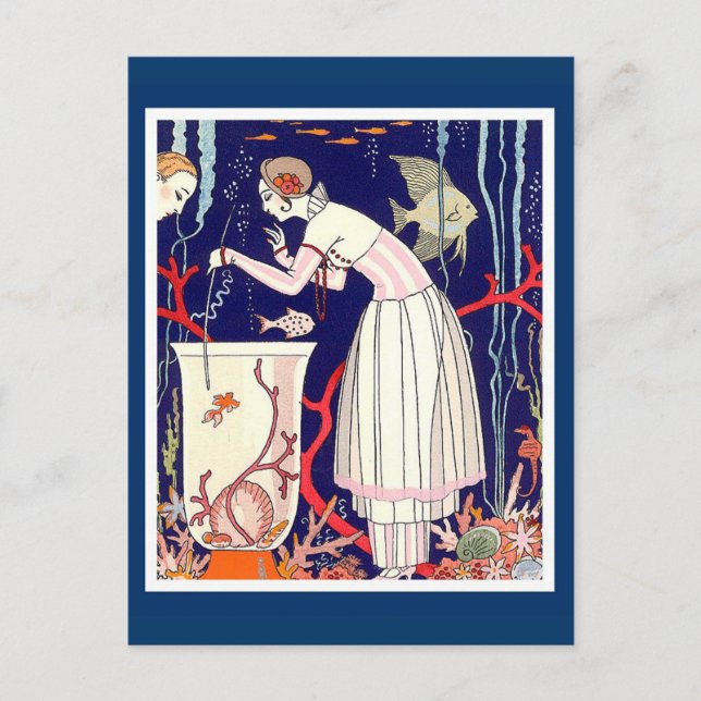 STUNNING LITTLE FISH ,ART DECO BEAUTY FASHION POSTCARD (Front)