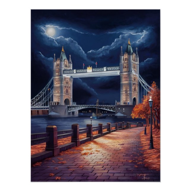 Stunning London Night Scene with Illuminated Tower Poster (Front)