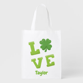 Stunning Love Block Lettering St Patricks Day Reusable Grocery Bag