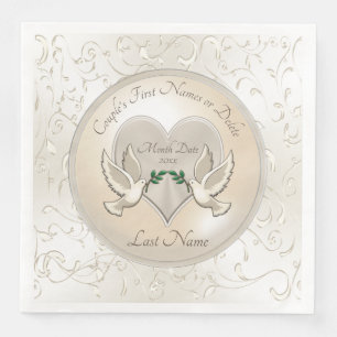 Stunning Love Doves Personalized Wedding Napkins