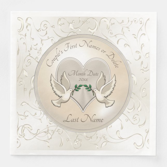 Stunning Love Doves Personalized Wedding Napkins (Front)