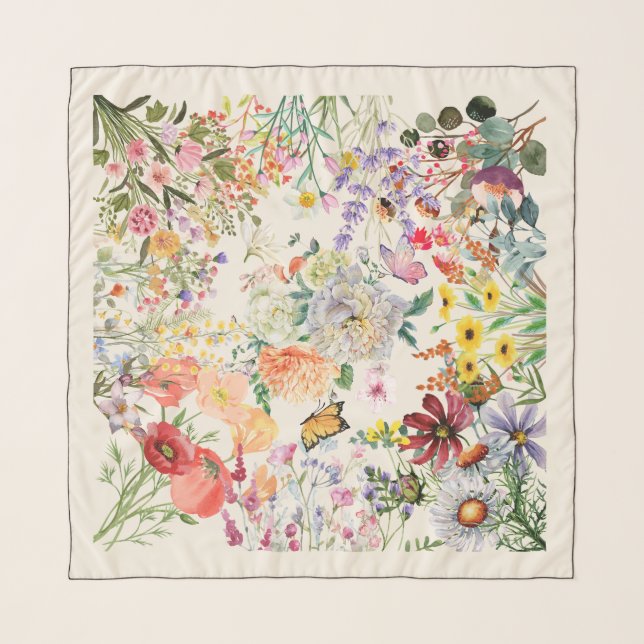 Stunning . Luxurious Watercolor Wildflower Scarf (Front)