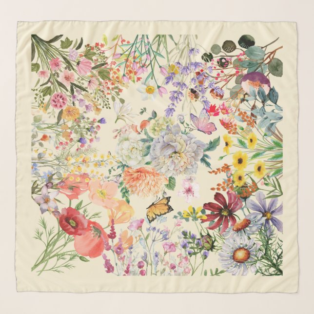 Stunning . Luxurious Watercolor Wildflower Scarf (Front)