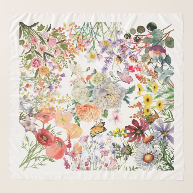 Stunning . Luxurious Watercolor Wildflower Scarf (Front)