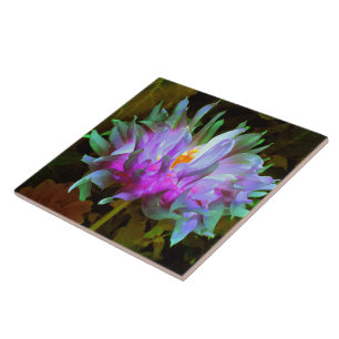Stunning Magenta and Lime Green Cactus Dahlia Ceramic Tile