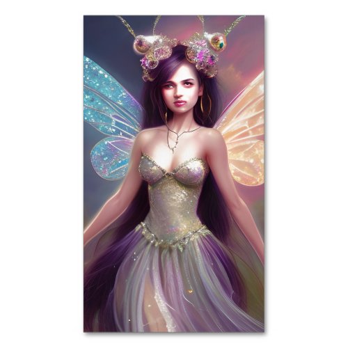 Stunning Magical Chibi Fairy Girl with Long Hair E Business Card Magnet