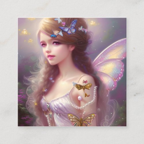 Stunning Magical Chibi Fairy Girl with Long Hair E Square Business Card