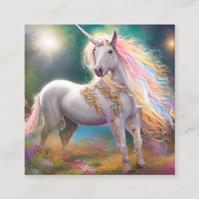Stunning Magical Full Body White Unicorn Square Business Card (Front)
