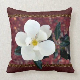 Stunning Magnolia Pillow with Burgundy Accents