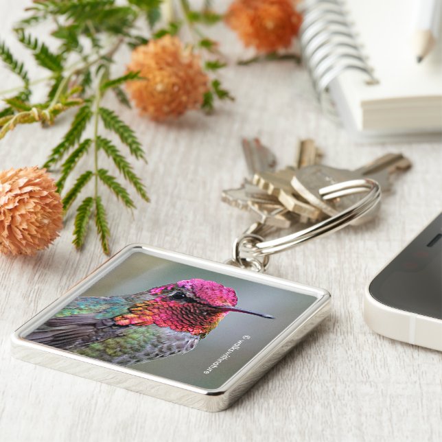 Stunning Male Anna's Hummingbird in Plum Tree Keychain (Side)