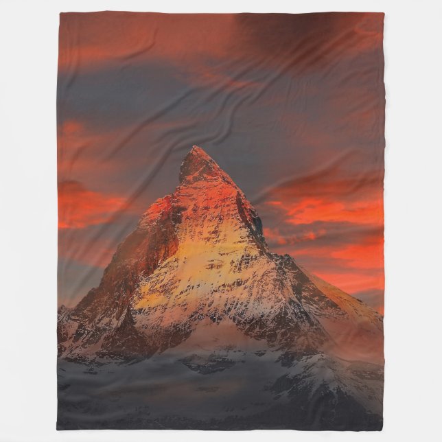 Stunning matterhorn red sky landscape fleece blanket (Front)