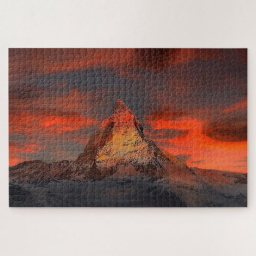 Stunning matterhorn red sky landscape jigsaw puzzle