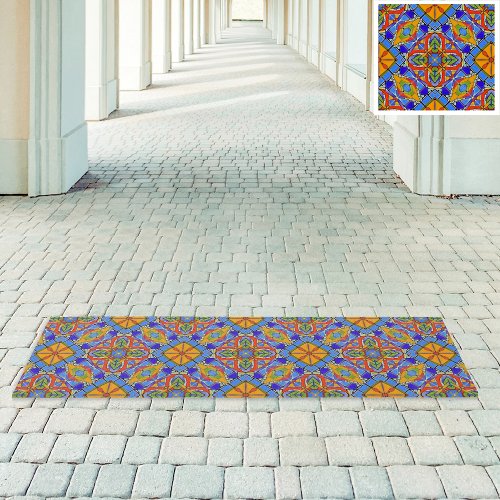 Stunning Medieval Tile Inspired Colorful Blue Runner