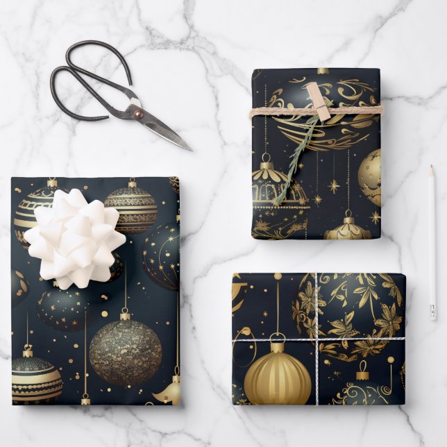 Stunning Midnight Sparkle Ornamental Christmas Wrapping Paper Sheets (Front)