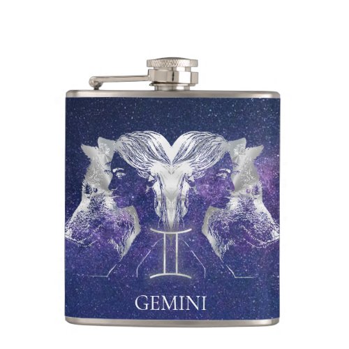 Stunning Milky Way Sky Gemini Zodiac Sign Flask