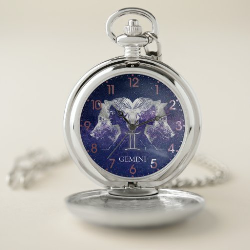 Stunning Milky Way Sky Gemini Zodiac Sign Pocket Watch