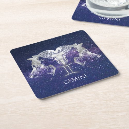 Stunning Milky Way Sky Gemini Zodiac Sign Square Paper Coaster
