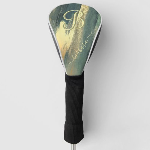 Stunning Modern Gold Green Custom Monogram Name Golf Head Cover