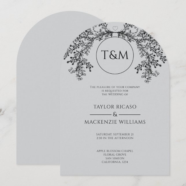 Stunning Modern Monogram Minimalist Wedding Invitation (Front/Back)