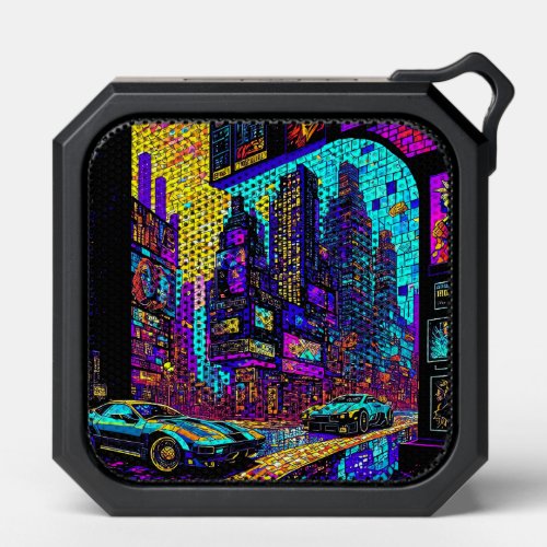 Stunning Mosaic Stained Glass Neon Cyberpunk City Bluetooth Speaker