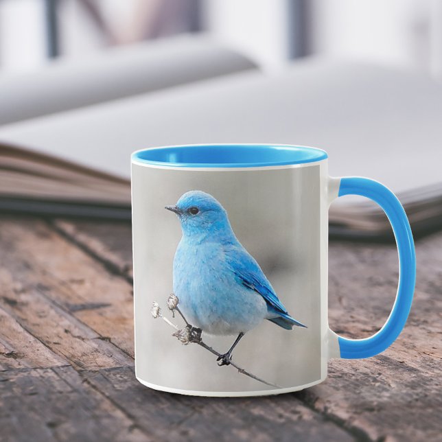 Stunning Mountain Bluebird Songbird on Tansy Mug (Stunning Mountain Bluebird on Tansy Coffee Mug 5-Star Customer Review.)