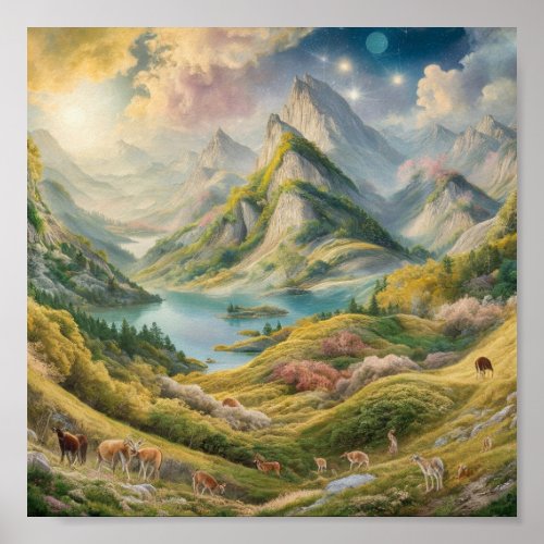 Stunning Mountain Landscape Painting Poster