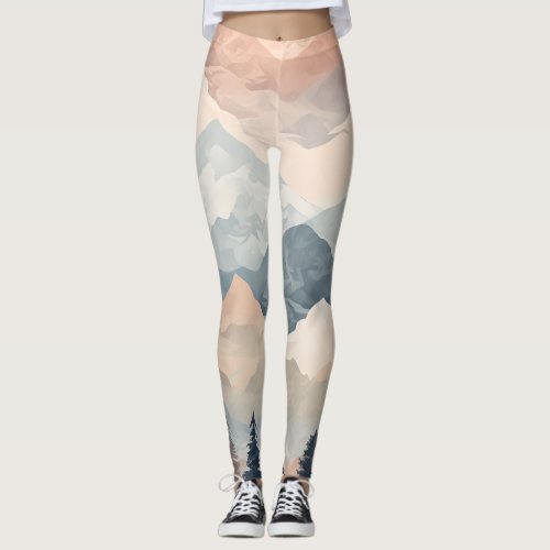 Stunning Mountain Tree Sunset Pattern Poster Art Leggings