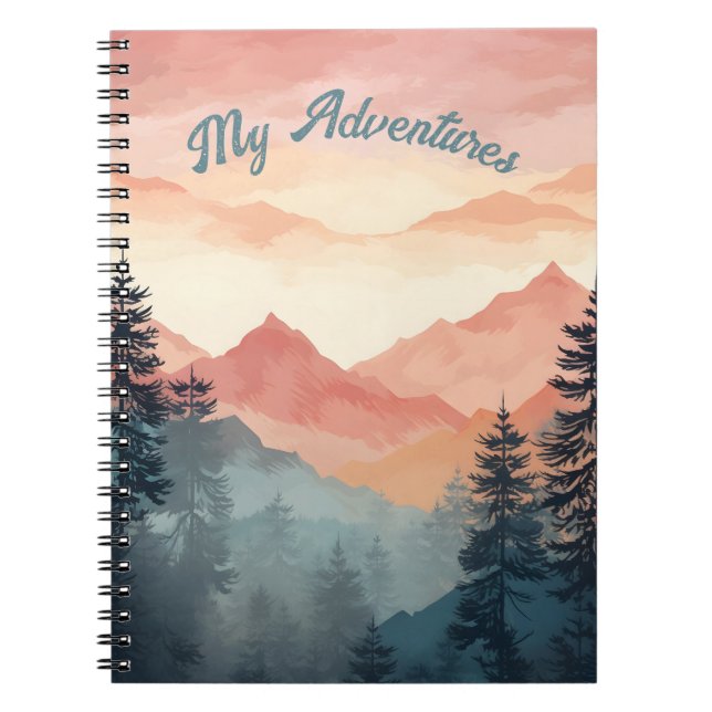 Stunning Mountain Tree Sunset Pattern, Poster Art Notebook (Front)