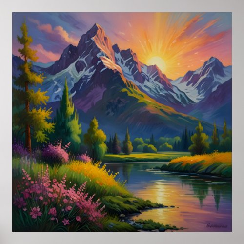 Stunning mountainscape painting poster