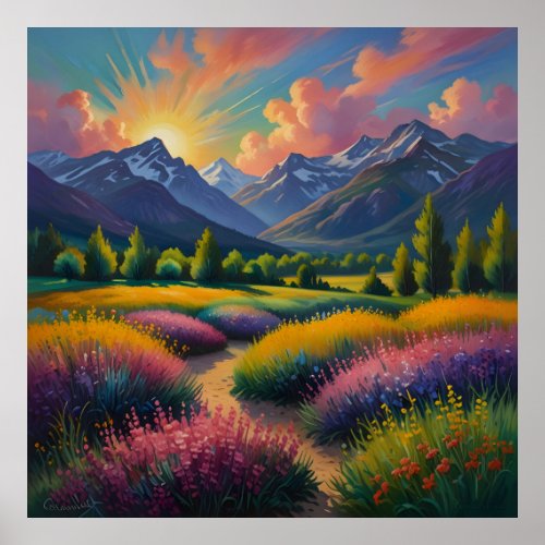 Stunning Mountainscape Painting Poster