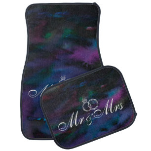 Stunning Mr & Mrs text smokey purples watercolour Car Floor Mat