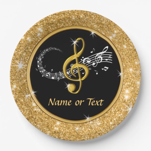 Stunning Music Note Paper Plates Black and Gold Paper Plates