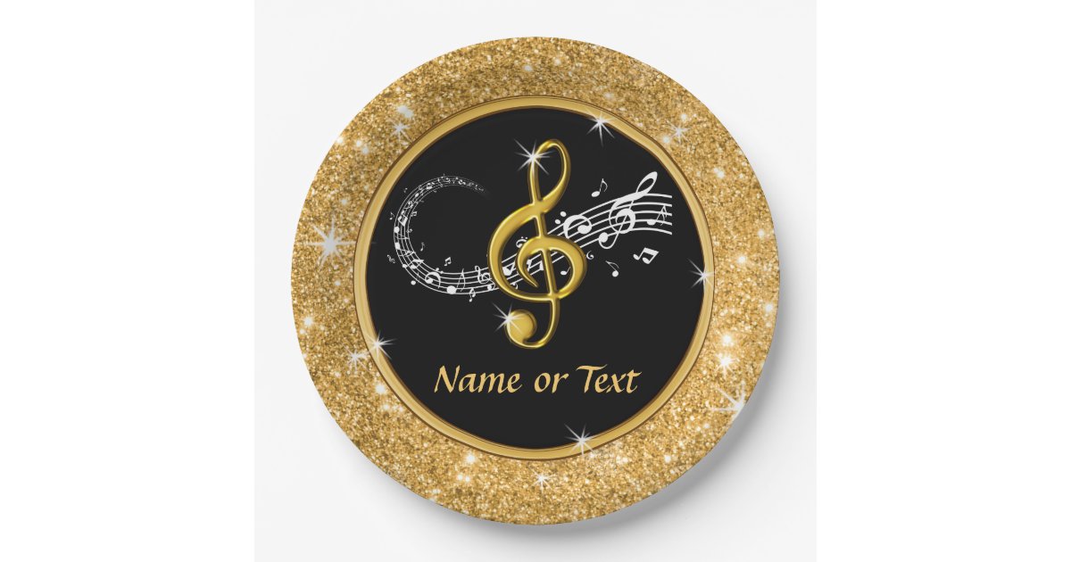 Stunning Music Note Paper Plates, Black and Gold Paper Plates Zazzle