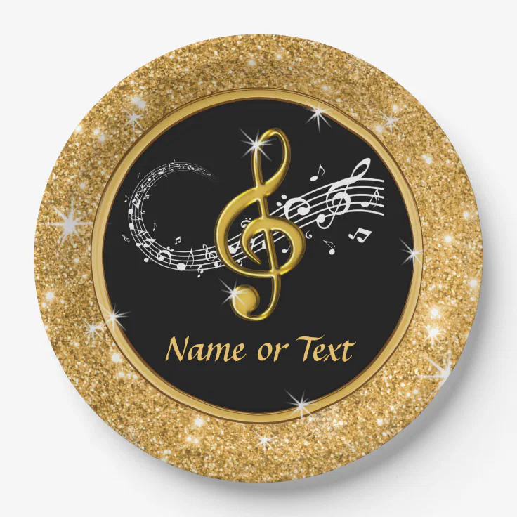 Stunning Music Note Paper Plates, Black and Gold Paper Plates Zazzle