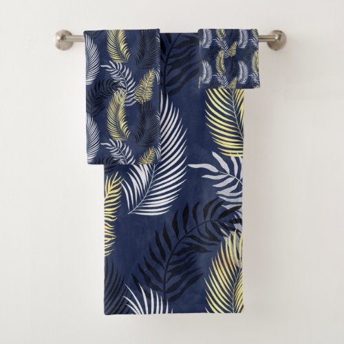 STUNNING NAVY GOLD WHITE BATHROOM TOWEL SET