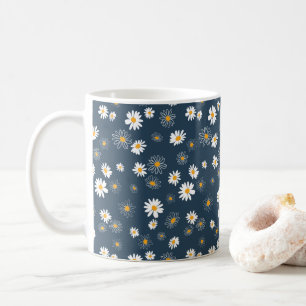 Stunning Navy Yellow White Classic Daisy Flowers Coffee Mug