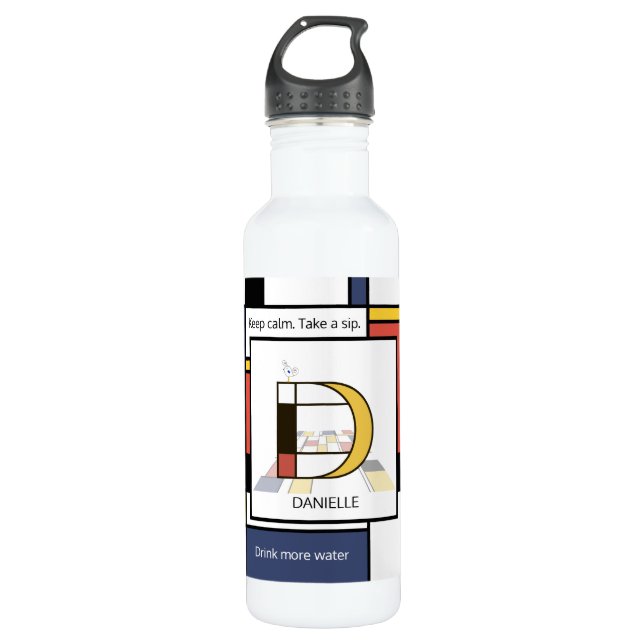 Stunning Neoplasticism Art Monogram. Letter D Stainless Steel Water Bottle (Front)
