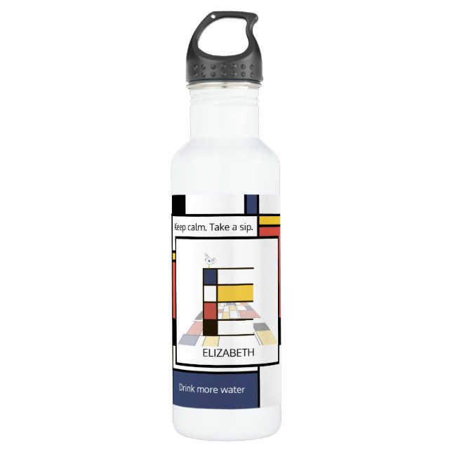 Stunning Neoplasticism Art Monogram. Letter E Stainless Steel Water Bottle (Front)