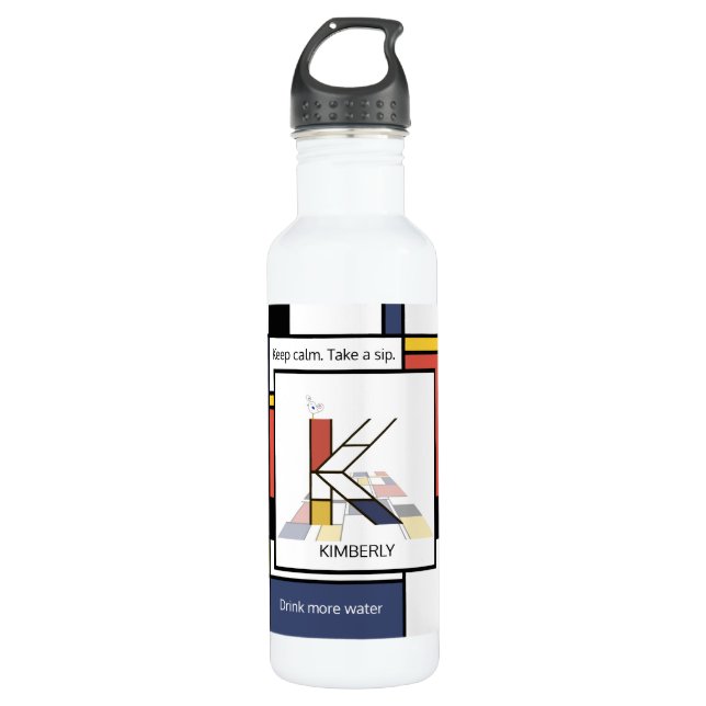 Stunning Neoplasticism Art Monogram. Letter K Stainless Steel Water Bottle (Front)