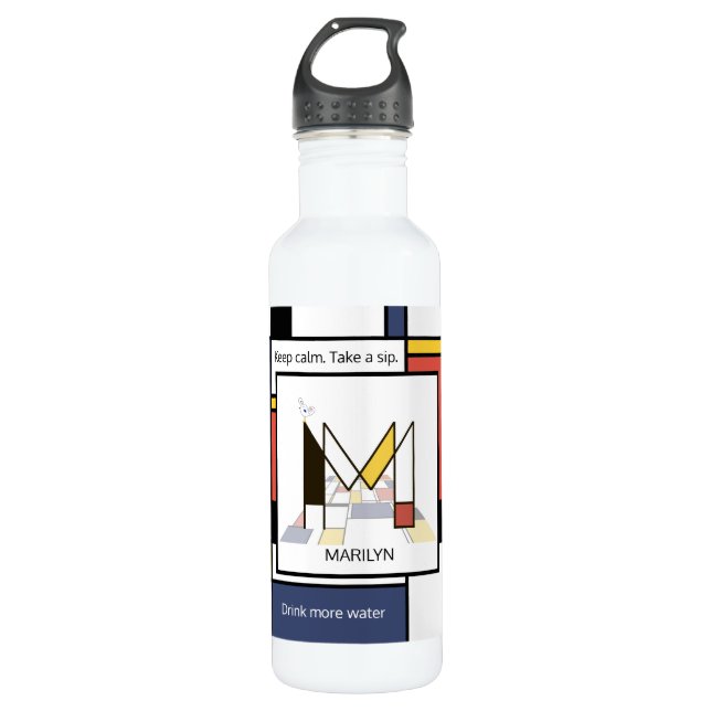 Stunning Neoplasticism Art Monogram. Letter M Stainless Steel Water Bottle (Front)