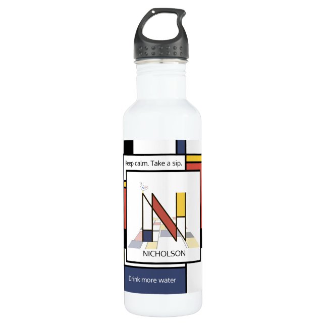 Stunning Neoplasticism Art Monogram. Letter N Stainless Steel Water Bottle (Front)