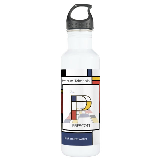Stunning Neoplasticism Art Monogram. Letter P Stainless Steel Water Bottle (Front)