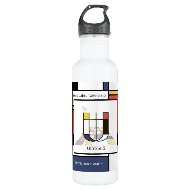 Stunning Neoplasticism Art Monogram. Letter U Stainless Steel Water Bottle (Front)