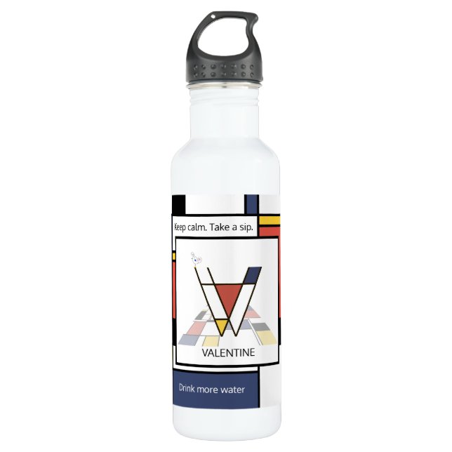 Stunning Neoplasticism Art Monogram. Letter V Stainless Steel Water Bottle (Front)