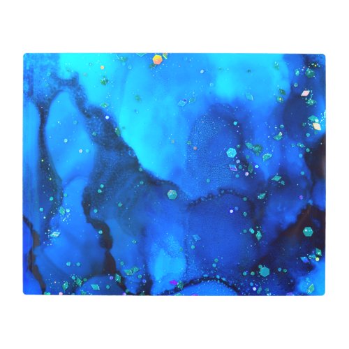 Stunning Ocean Holographic Alcohol Ink Painting Metal Print