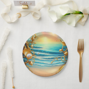 Stunning Ocean with Diamonds and Pearls Paper Plates