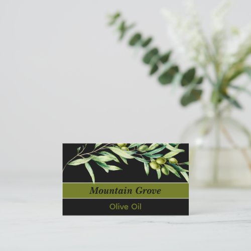 Stunning Olive Branch with Black Background Business Card